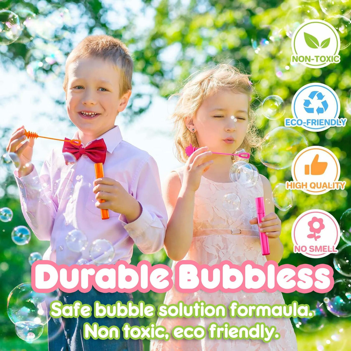Unicorn bubble wand tubes held by children outdoors