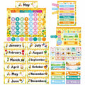 Back-to-school classroom calendar set with monthly charts, weather and day stickers