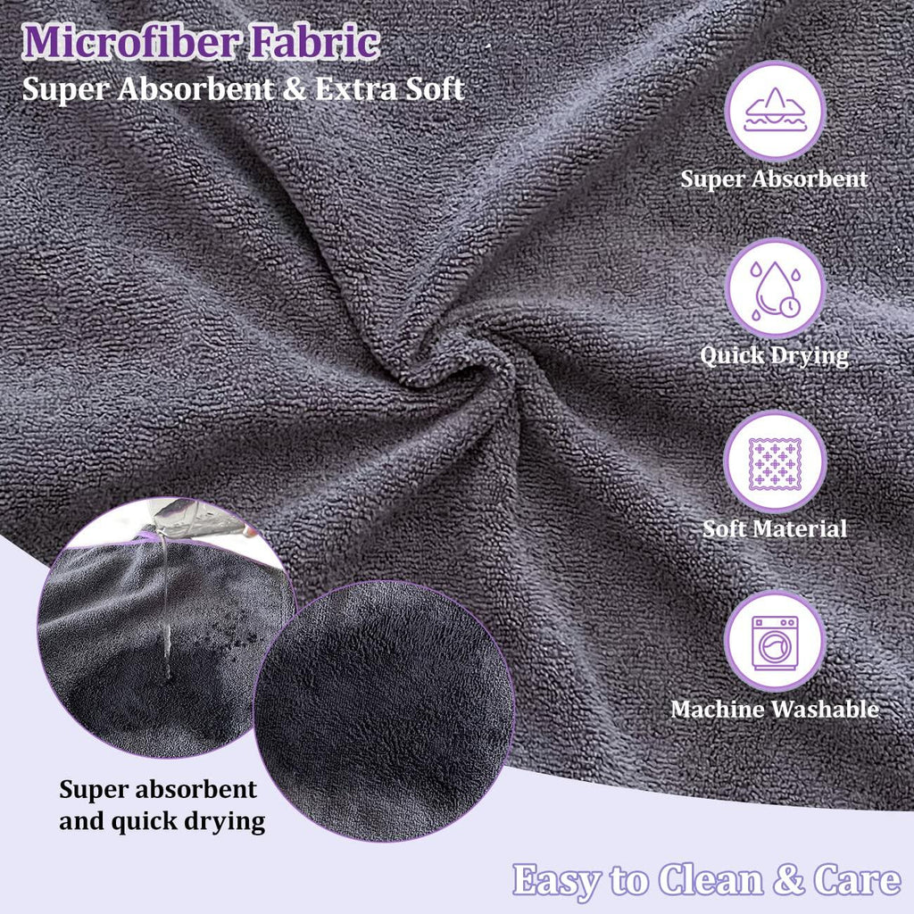 Dark gray microfiber dog drying robe fabric, super-absorbent textured towel weave close-up