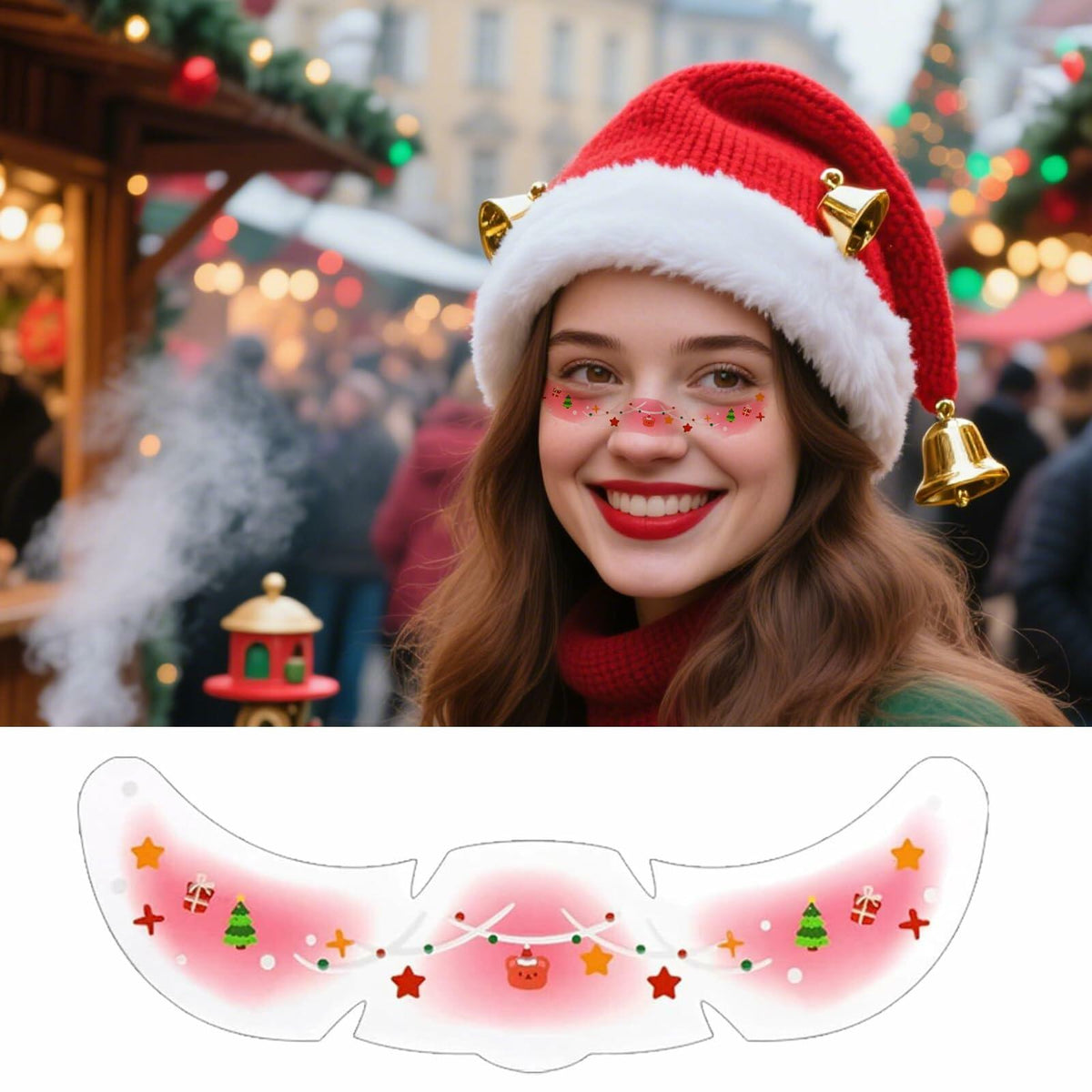 Temporary glitter freckle face tattoo patch with pink star and tree icon pattern