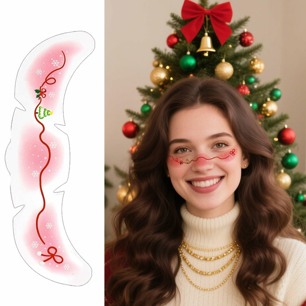 Temporary glitter freckle tattoo patch sheet with pink bow and red line motifs