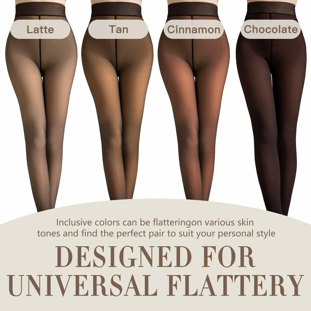 Set of fleece-lined thermal leggings in four brown shades: Latte, Tan, Cinnamon, Chocolate