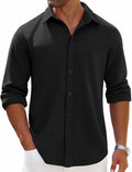 Men's button-down long-sleeve shirt with chest pocket, black