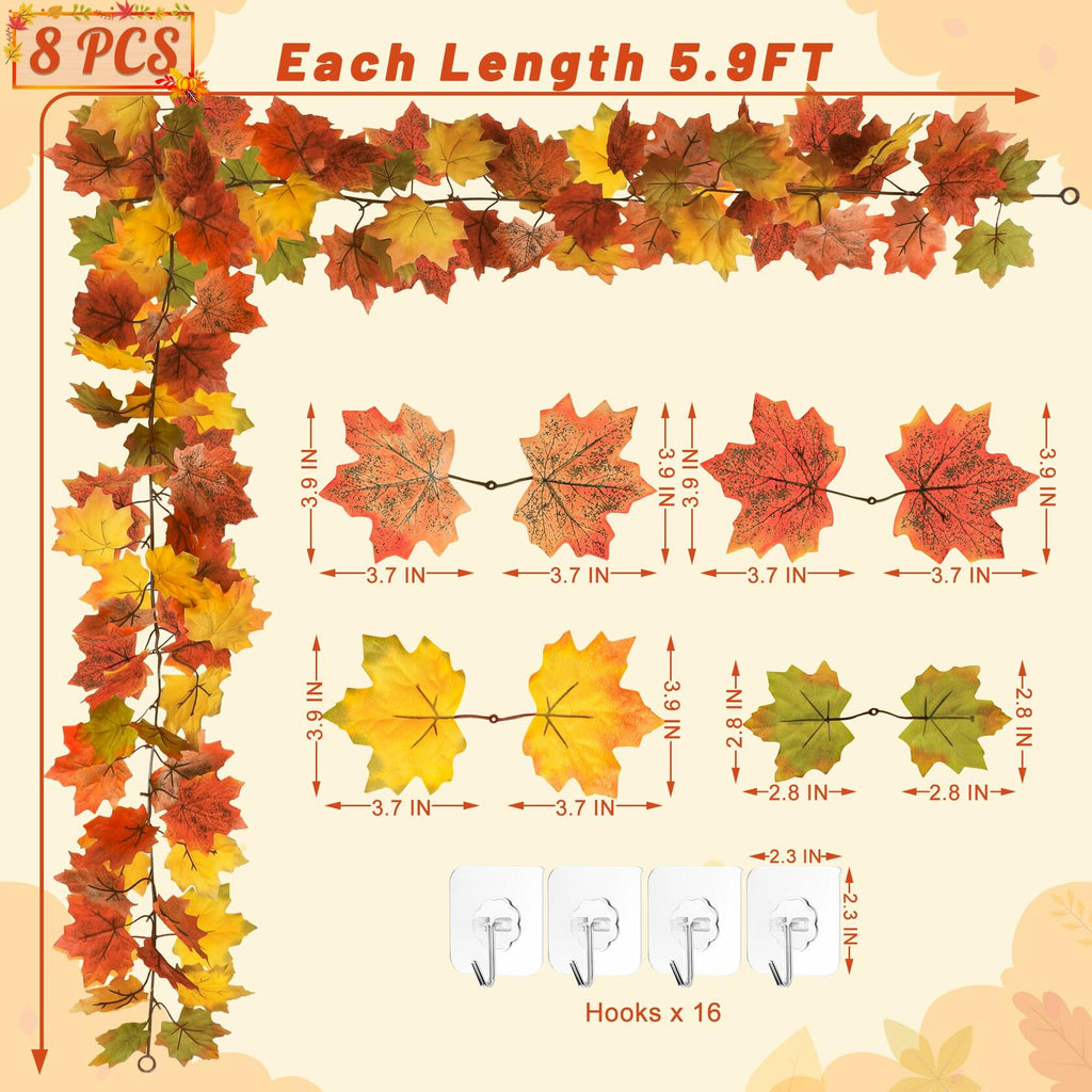 Artificial fall leaf garland with orange and yellow maple leaves on connected string