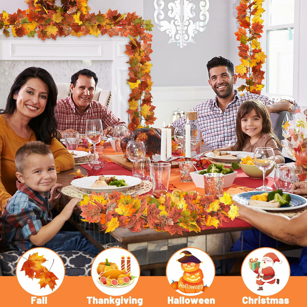 Artificial maple leaf garland with orange and yellow leaves hanging decor strand
