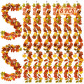 Artificial maple leaf garland strands with orange, red, and yellow fall leaves, 8 pack