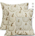 Set of 2 square linen pillow covers, beige with brown pumpkin pattern, 18x18 in