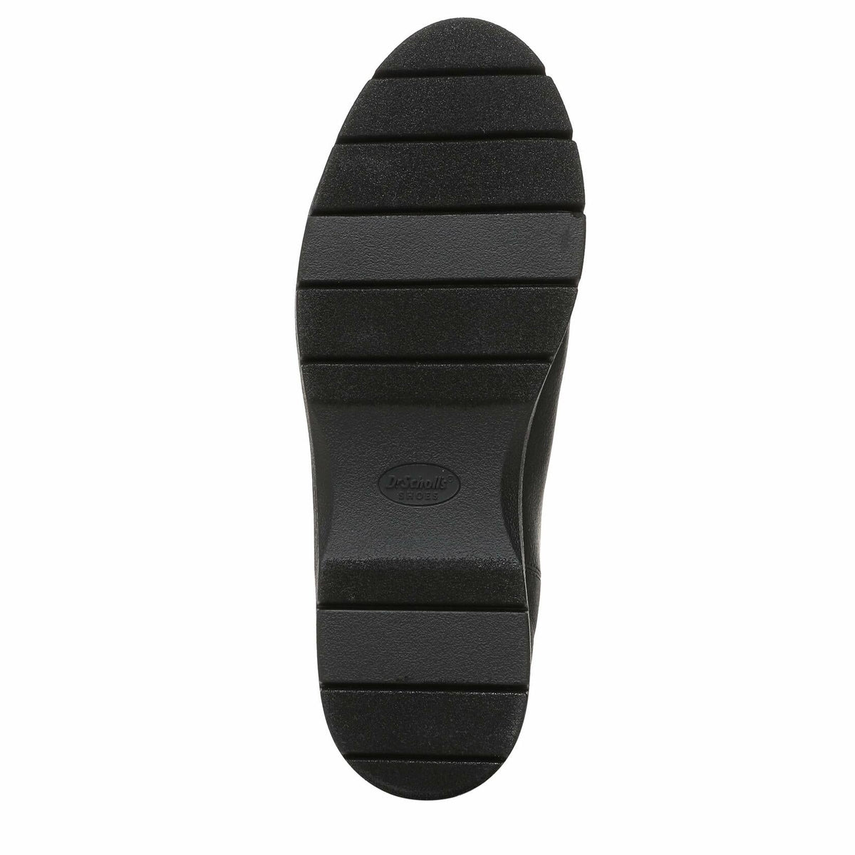 Black boot outsole with block tread and molded heel cup