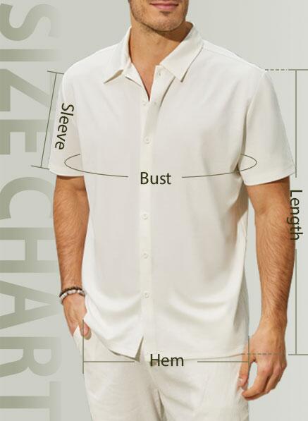 Men's short-sleeve button-front dress shirt with point collar, light color