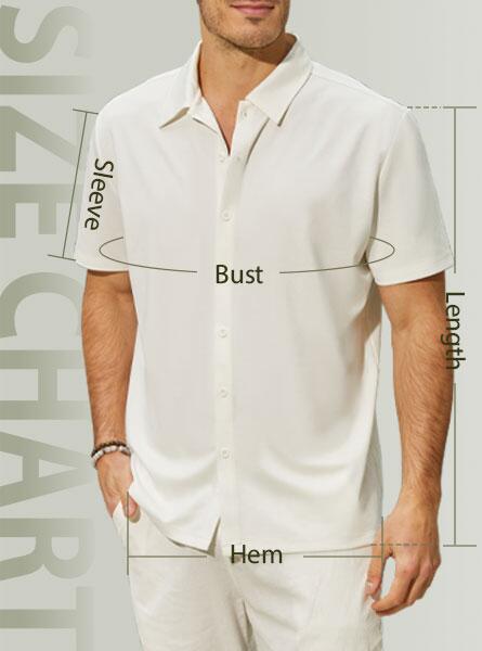 Men's short-sleeve button-front dress shirt with point collar, light color, straight hem