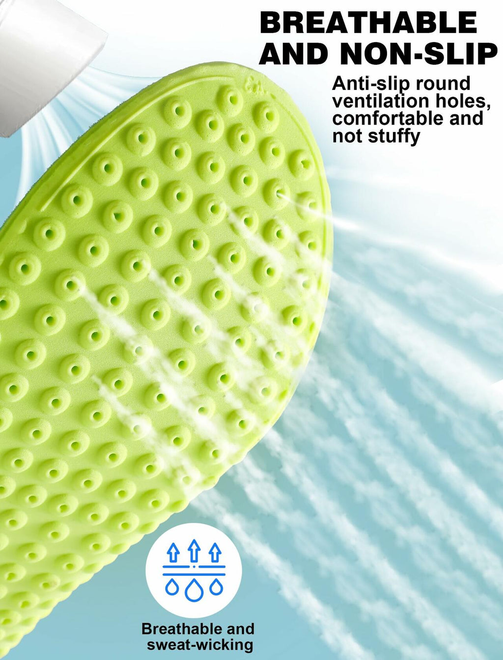 Green bubble-texture underside of cloud sole insoles for grip and breathable comfort