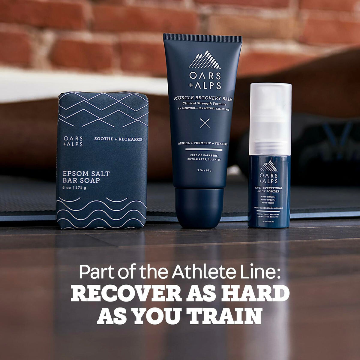 Oars + Alps Epsom Salt bar soap box with matching blue patterned wrap