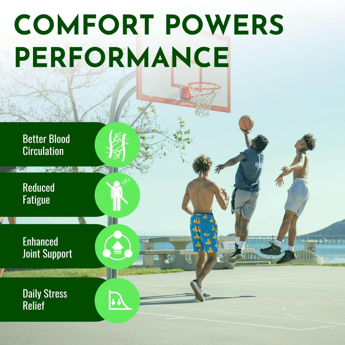 Green running insole feature infographic showing comfort and performance benefits