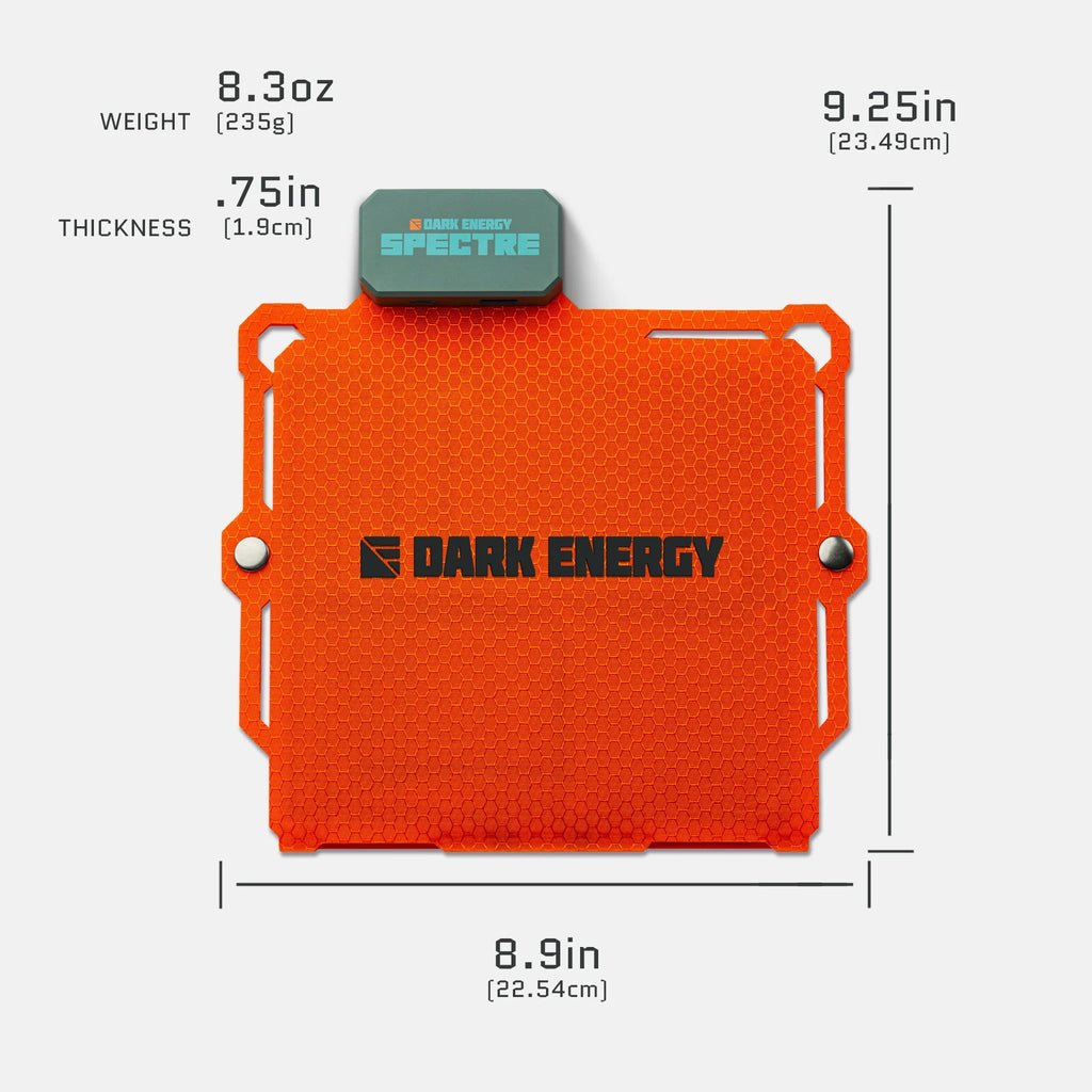 8W solar panel product outline graphic with size measurements, orange case