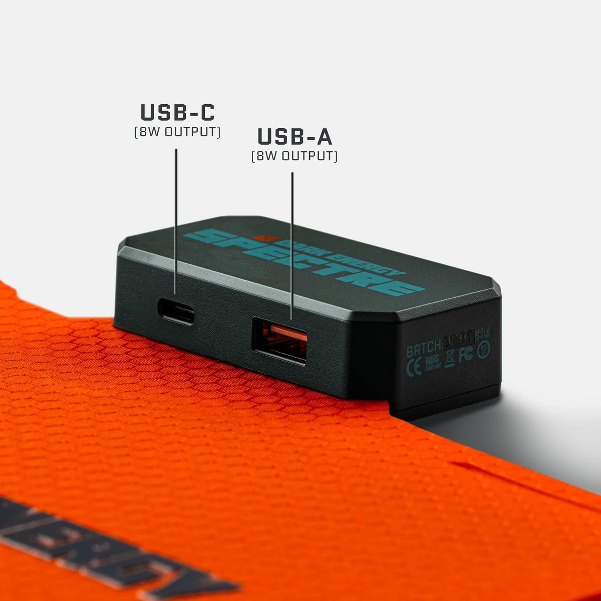 Compact black solar panel power module with USB-C and USB-A ports