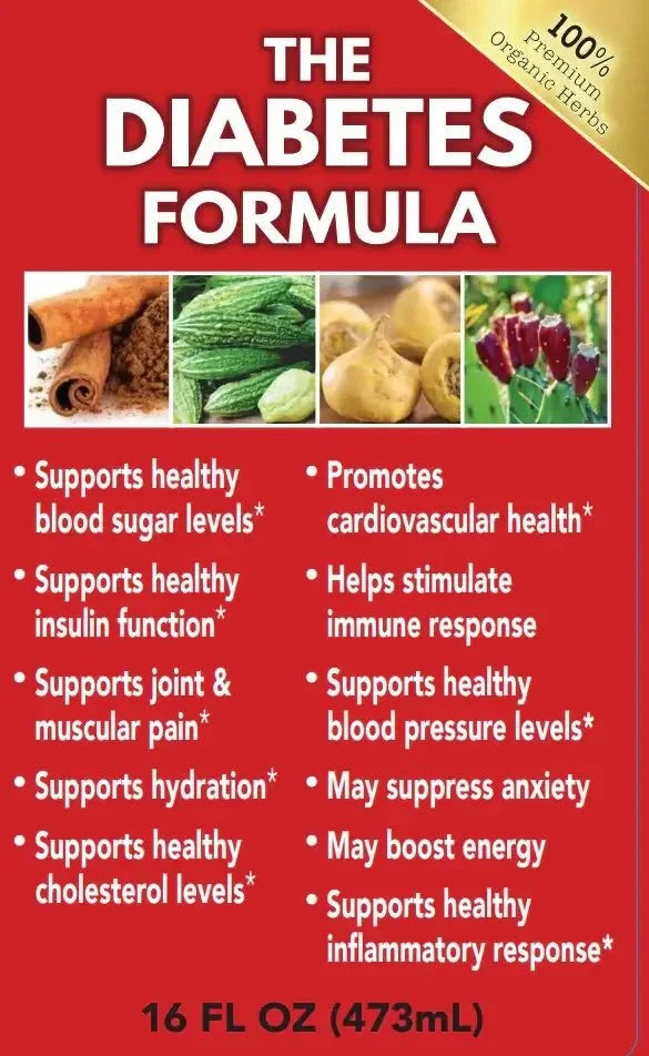 Red herbal formula label with ingredient images and health claims