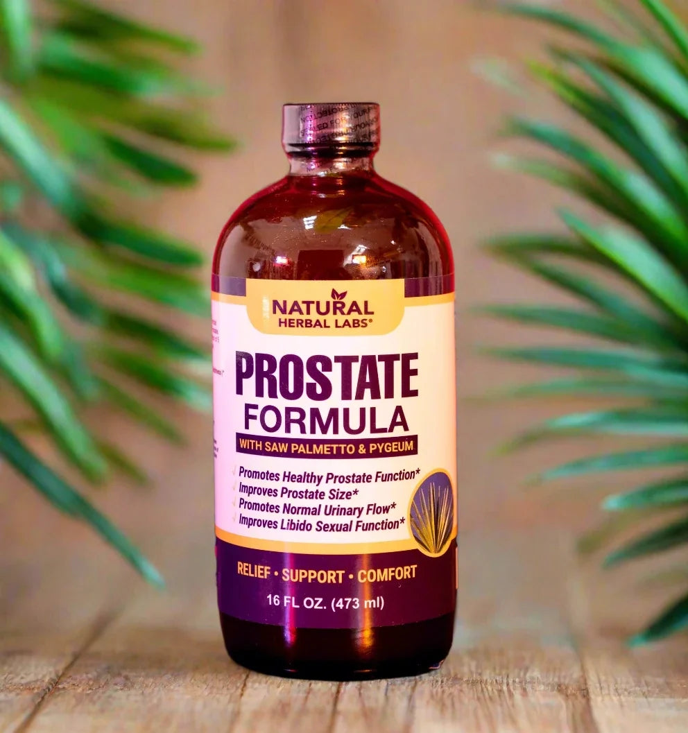 Natural Herbal Labs prostate formula supplement in a 16 fl oz amber bottle