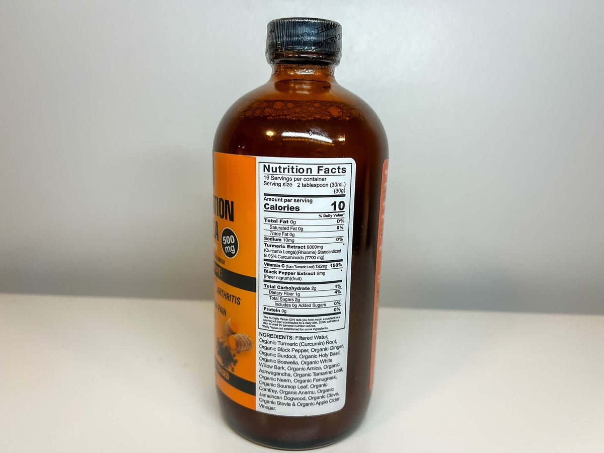 Livingston Naturals inflammation formula bottle with Nutrition Facts label on back