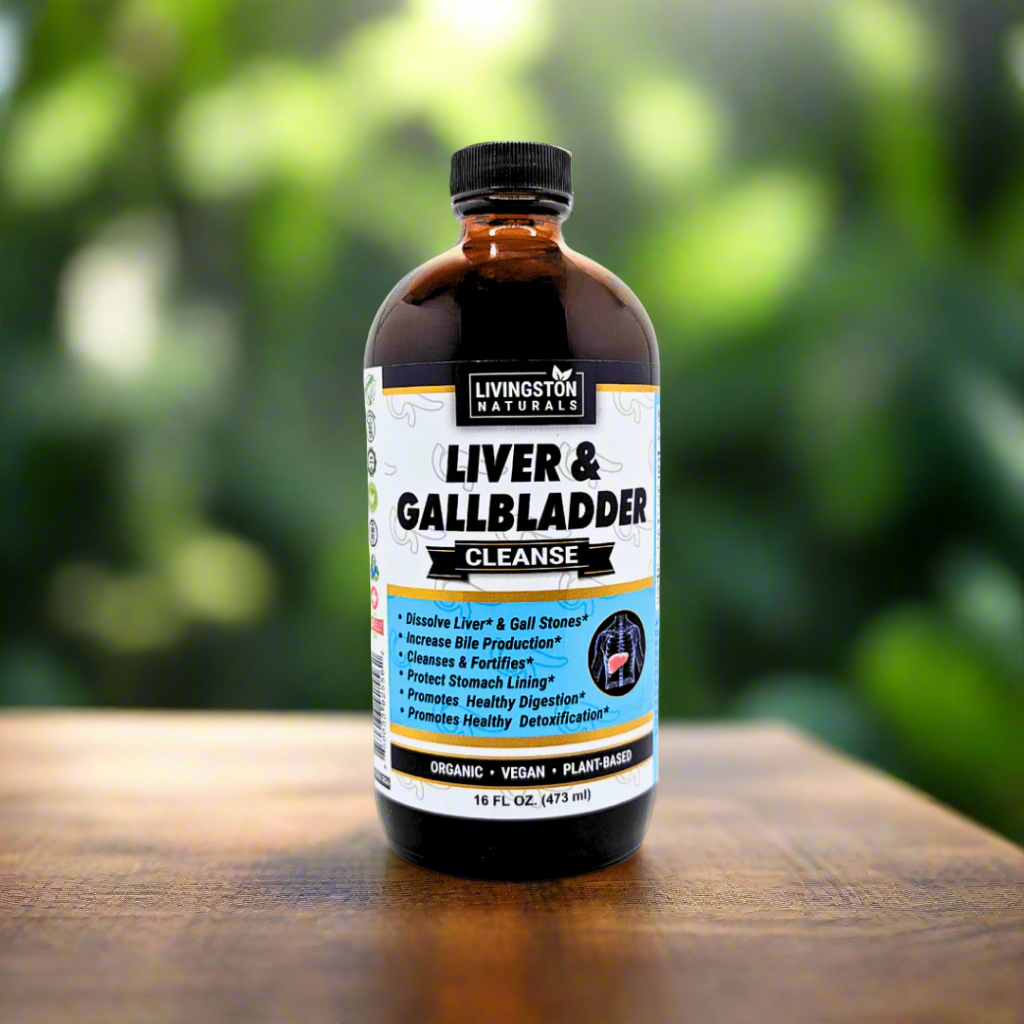 Amber bottle of Livingston Naturals Liver & Gallbladder Cleanse liquid supplement