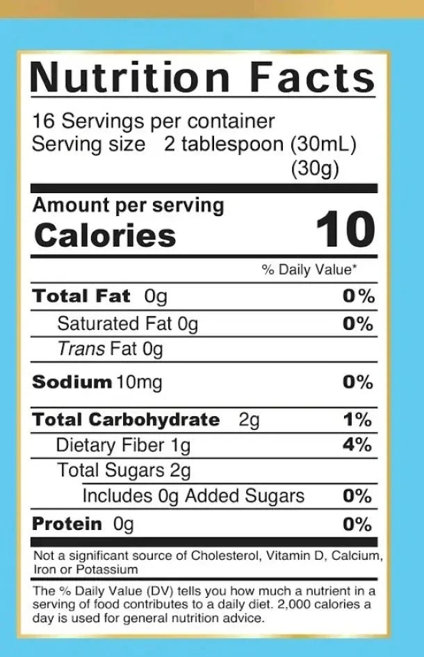 Nutrition facts label for the liver and gallbladder cleanse supplement