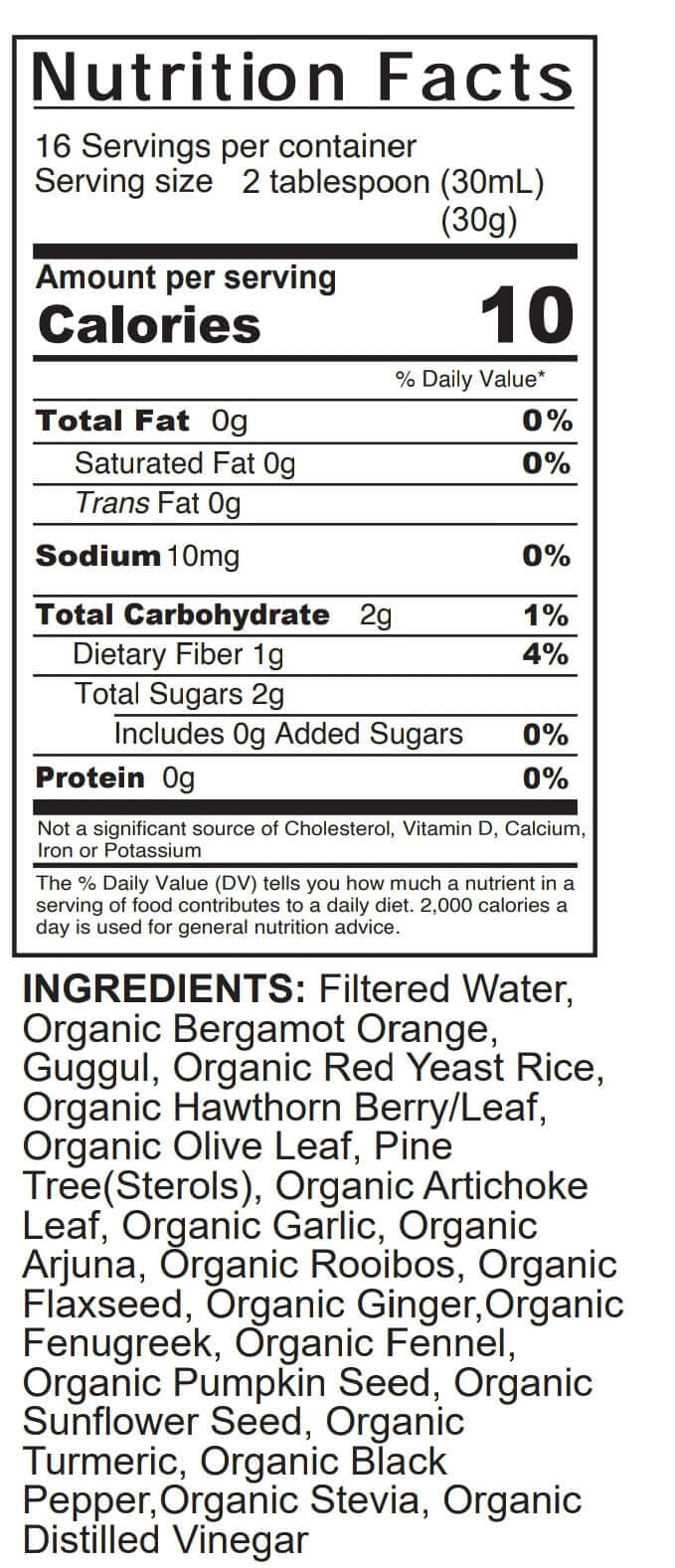 Cholesterol formula nutrition facts and ingredient label, including serving size and calories.