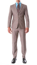 Taupe slim-fit 2-piece suit with notch lapels and matching flat-front trousers