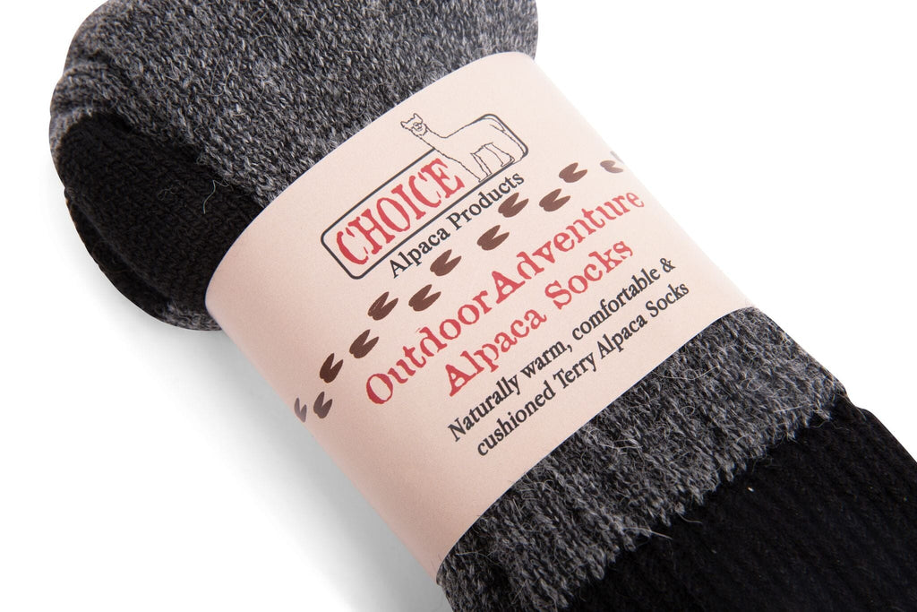 Heather brown alpaca socks with black toe detail, rolled cuff