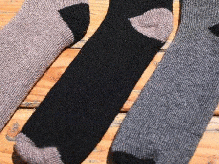 Pair of alpaca socks: black with heather grey paneling and toes
