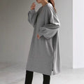 Oversized cotton sweatshirt tunic, light gray v-neck long-sleeve pullover