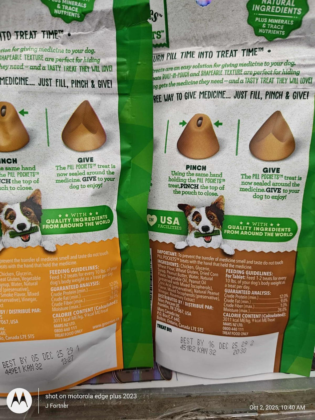 Greenies Pill Pockets pouch back with feeding directions for tablet-size treats