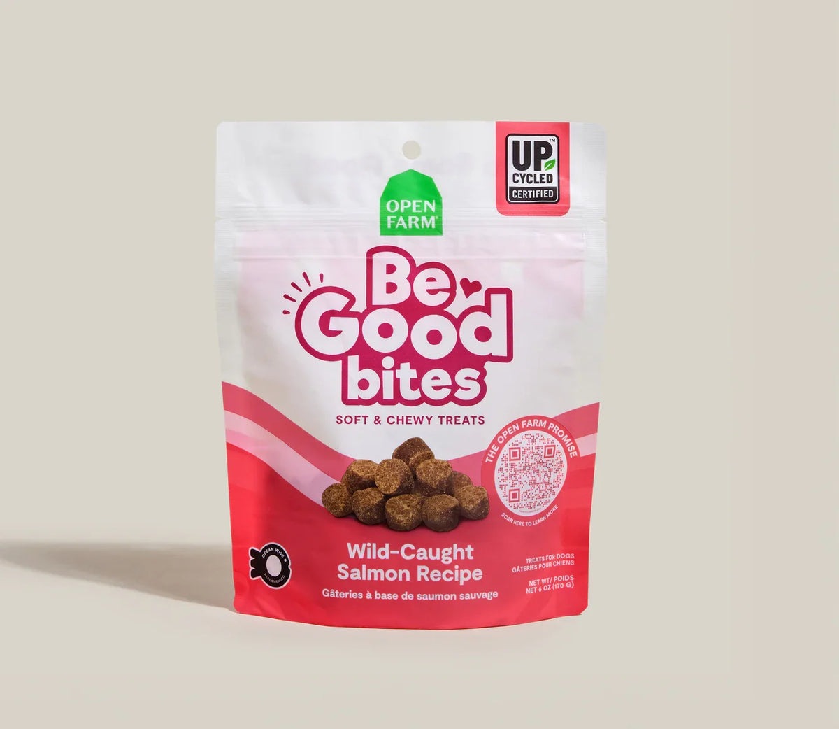 Be Good Bites salmon dog treat pouch, 6 oz, soft & chewy bites