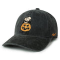 Charcoal Peanuts dad hat with Snoopy holding jack-o-lantern embroidery