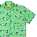 Green short-sleeve button-up shirt with Peanuts character and AAAUGH print