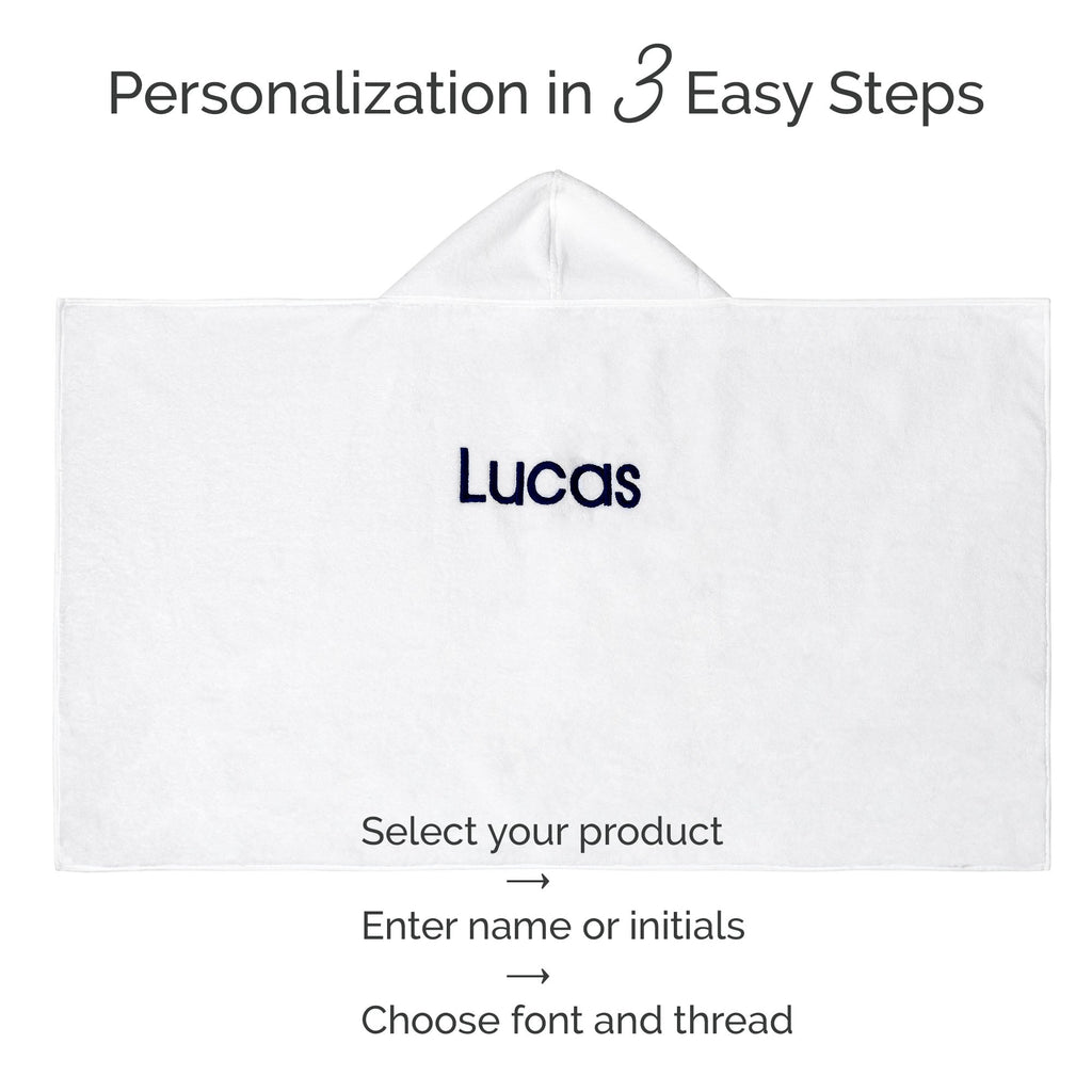 White hooded bath towel personalization layout with blank name area