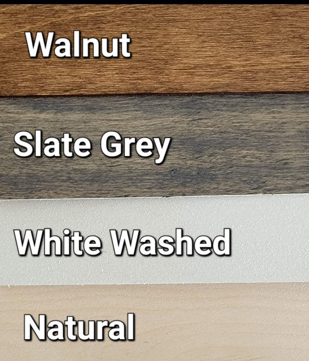 Frame color swatches: Walnut, Slate Grey, White Washed, Natural