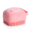 Pink pet bath brush with round flip cover and short silicone bristle base