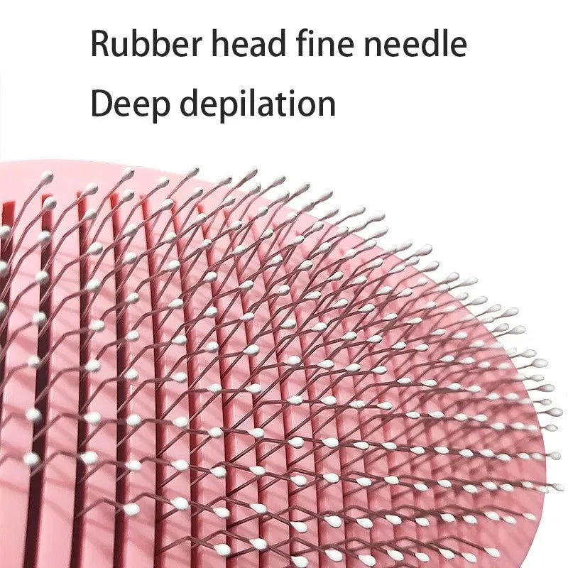 Rubber grooming needle pad with fine pins on pink backing.