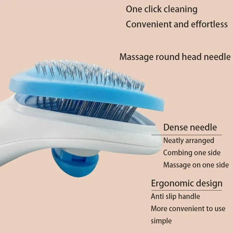 Pet grooming slicker brush head with blue dense pins and gray base.