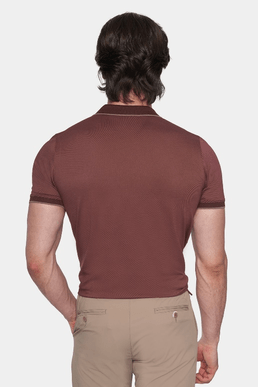 Brick knit cotton polo back view with ribbed collar and short sleeves
