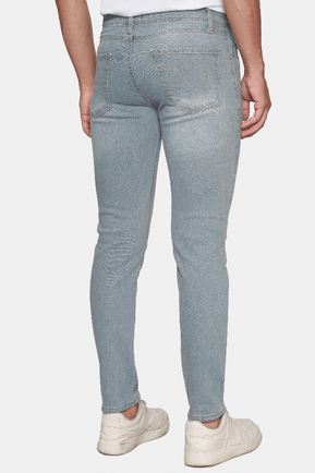 Back view of light blue stonewash slim jeans with two back pockets