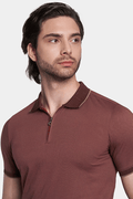 Brick mercerized cotton polo with ribbed collar and button placket