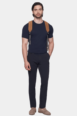 Dark navy short-sleeve knit crew-neck shirt for men