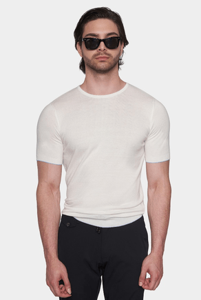 Vachetta white crewneck T-shirt, front view with short sleeves