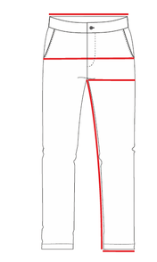 Sketch of light blue slim stonewash jeans showing front seam and belt loops