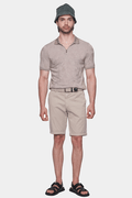 Cotton polo shirt with short sleeves and quarter-zip, pale beige knit