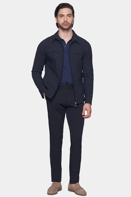 Men's deep sea blue polo shirt with short sleeves, ribbed collar, button placket