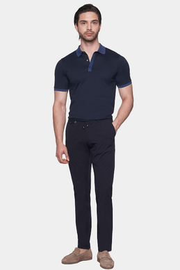 Mercerized cotton polo with contrast collar and placket, dark blue