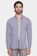 Men's lavender linen button-up shirt with point collar and long sleeves