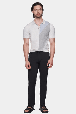 Blued gray mercerized cotton polo with half-zip and ribbed collar