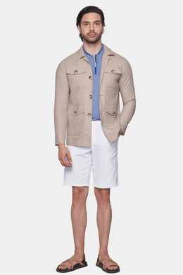 Mercerized cotton polo, powder blue quarter-zip with ribbed trim; worn under jacket